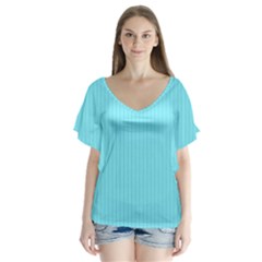 Arctic Blue & Black -  V-neck Flutter Sleeve Top by FashionLane