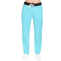 Arctic Blue & Black -  Women Velvet Drawstring Pants by FashionLane