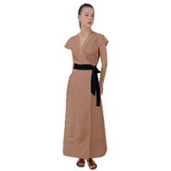 Antique Brass Brown & Black -  Flutter Sleeve Maxi Dress by FashionLane