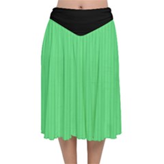 Algae Green & Black -  Velvet Flared Midi Skirt by FashionLane