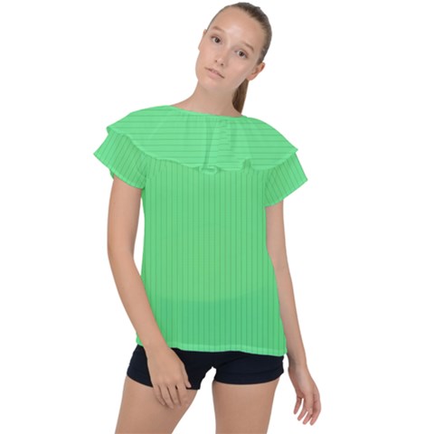 Algae Green & Black -  Ruffle Collar Chiffon Blouse by FashionLane