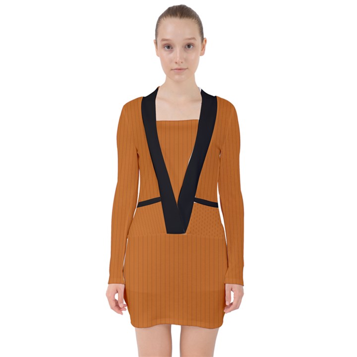 Alloy Orange & Black - V-neck Bodycon Long Sleeve Dress