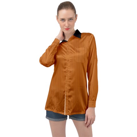 Alloy Orange & Black - Long Sleeve Satin Shirt by FashionLane