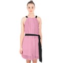 Amaranth Pink & Black - Halter Collar Waist Tie Chiffon Dress View1