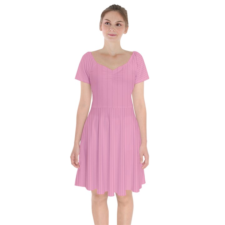 Amaranth Pink & Black - Short Sleeve Bardot Dress