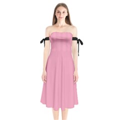 Amaranth Pink & Black - Shoulder Tie Bardot Midi Dress