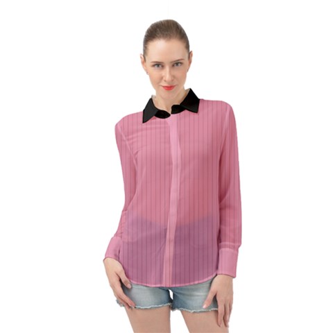 Amaranth Pink & Black - Long Sleeve Chiffon Shirt by FashionLane