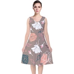 Rose -01 V-neck Midi Sleeveless Dress  by LakenParkDesigns