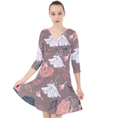 Rose -01 Quarter Sleeve Front Wrap Dress