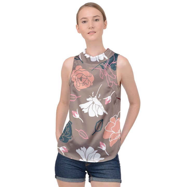 Rose -01 High Neck Satin Top