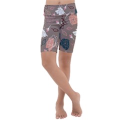 Rose -01 Kids  Lightweight Velour Cropped Yoga Leggings by LakenParkDesigns