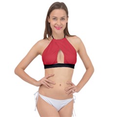 Amaranth Red & Black - Cross Front Halter Bikini Top by FashionLane