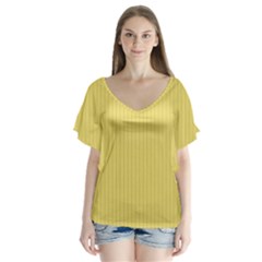 Arylide Yellow & Black - V-neck Flutter Sleeve Top by FashionLane