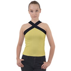 Arylide Yellow & Black - Cross Neck Velour Top by FashionLane