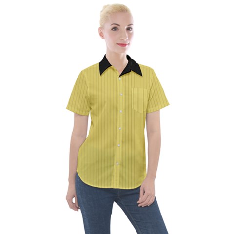 Arylide Yellow & Black - Women s Short Sleeve Pocket Shirt by FashionLane