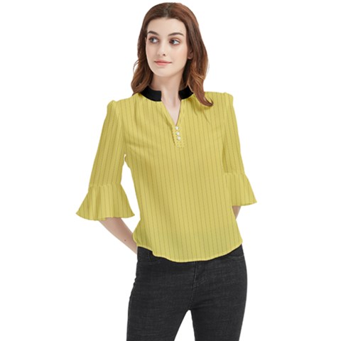 Arylide Yellow & Black - Loose Horn Sleeve Chiffon Blouse by FashionLane