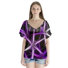 Neurons Brain Cells Imitation V-neck Flutter Sleeve Top