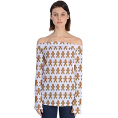 Gingerbread Men Off Shoulder Long Sleeve Top by Mariart