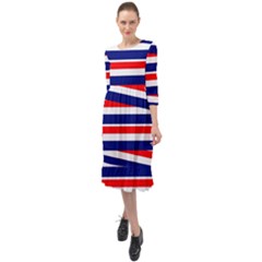 Patriotic Ribbons Ruffle End Midi Chiffon Dress