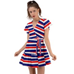 Patriotic Ribbons Flutter Sleeve Wrap Dress