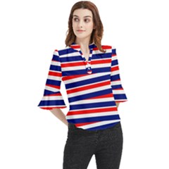 Patriotic Ribbons Loose Horn Sleeve Chiffon Blouse