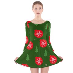 Christmas 001 Long Sleeve Velvet Skater Dress