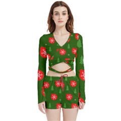 Christmas 001 Velvet Wrap Crop Top And Shorts Set by MooMoosMumma