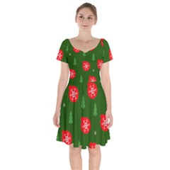 Christmas 001 Short Sleeve Bardot Dress