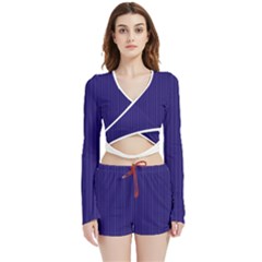 Berry Blue & White - Velvet Wrap Crop Top And Shorts Set by FashionLane