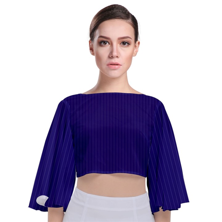 Berry Blue & White - Tie Back Butterfly Sleeve Chiffon Top