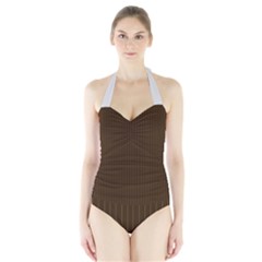 Brunette Brown & White -  Halter Swimsuit by FashionLane