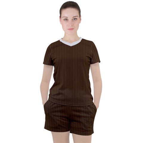 Brunette Brown & White -  Women s Tee And Shorts Set by FashionLane