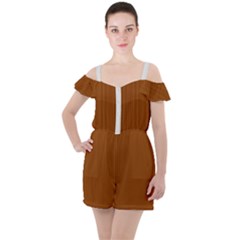 Rusty Orange & White - Ruffle Cut Out Chiffon Playsuit