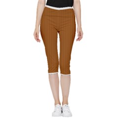 Rusty Orange & White - Inside Out Lightweight Velour Capri Leggings  by FashionLane