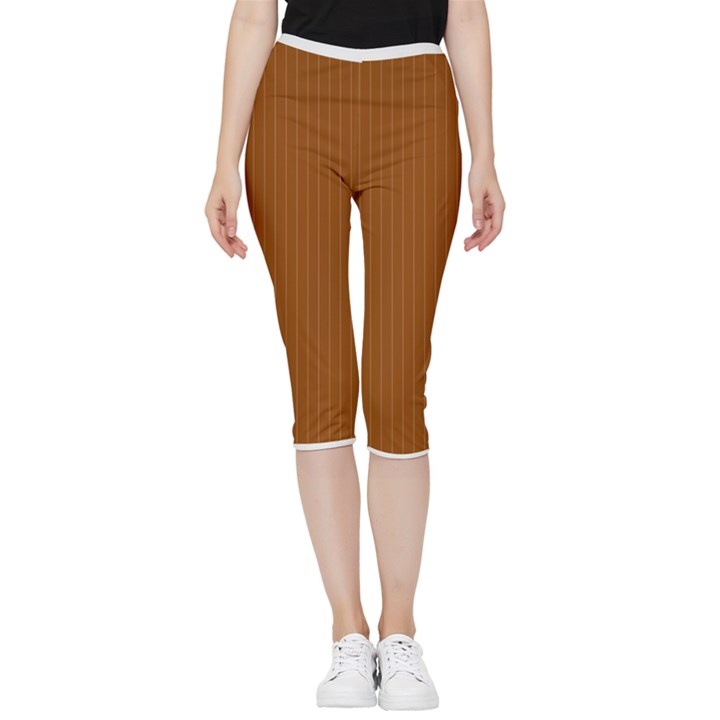 Rusty Orange & White - Inside Out Lightweight Velour Capri Leggings 