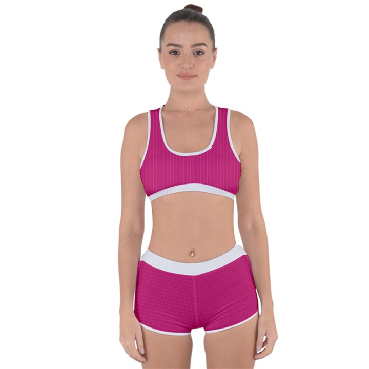 Peacock Pink & White - Racerback Boyleg Bikini Set