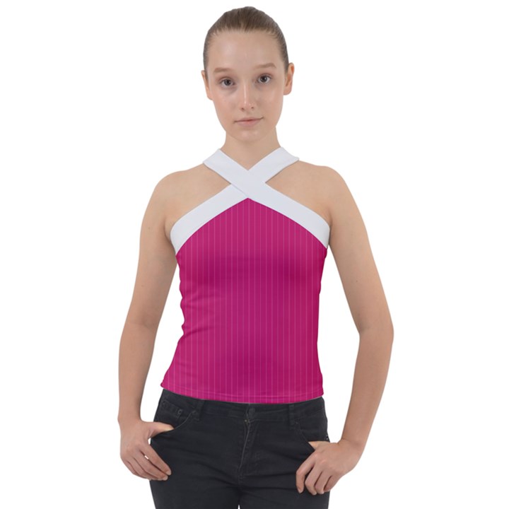 Peacock Pink & White - Cross Neck Velour Top