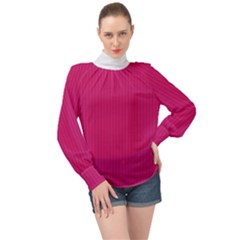 Peacock Pink & White - High Neck Long Sleeve Chiffon Top