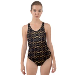 Luxury Golden Oriental Ornate Pattern Cut-out Back One Piece Swimsuit by dflcprintsclothing