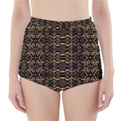 Luxury Golden Oriental Ornate Pattern High-waisted Bikini Bottoms by dflcprintsclothing