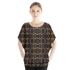 Luxury Golden Oriental Ornate Pattern Batwing Chiffon Blouse