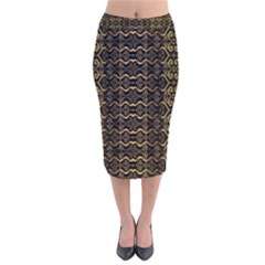 Luxury Golden Oriental Ornate Pattern Velvet Midi Pencil Skirt by dflcprintsclothing