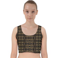 Luxury Golden Oriental Ornate Pattern Velvet Racer Back Crop Top by dflcprintsclothing