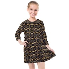 Luxury Golden Oriental Ornate Pattern Kids  Quarter Sleeve Shirt Dress by dflcprintsclothing