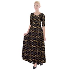 Luxury Golden Oriental Ornate Pattern Half Sleeves Maxi Dress by dflcprintsclothing