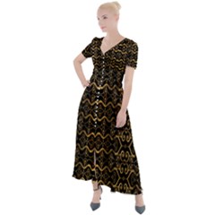 Luxury Golden Oriental Ornate Pattern Button Up Short Sleeve Maxi Dress by dflcprintsclothing