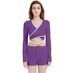 Eminence Purple & White - Velvet Wrap Crop Top And Shorts Set by FashionLane