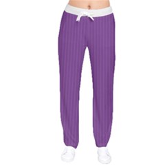 Eminence Purple & White - Women Velvet Drawstring Pants by FashionLane