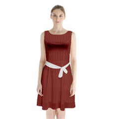 Berry Red & White - Sleeveless Waist Tie Chiffon Dress by FashionLane