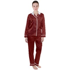 Berry Red & White - Satin Long Sleeve Pyjamas Set by FashionLane